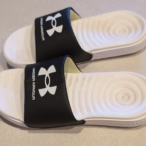 Under Armour Black and White Kids Slides